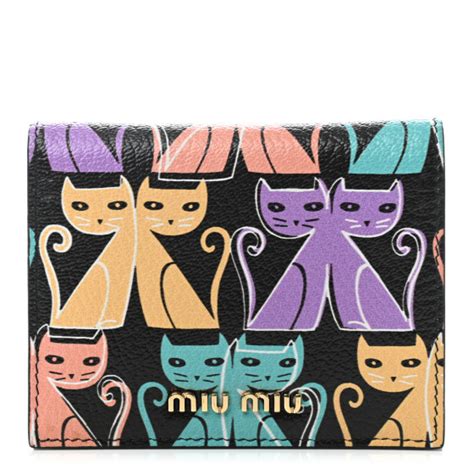 miu miu cat print wallet|MIU MIU Goatskin Madras Cat Compact Wallet Black.